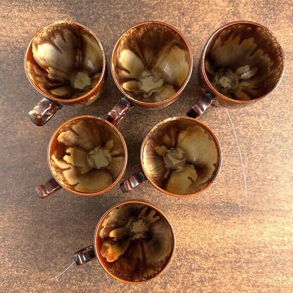 Set of 6 Brown Drip Glaze Coffee Mugs Mid Century - Picture 12 of 14